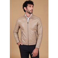 Sand natural leather biker jacket smooth aspect