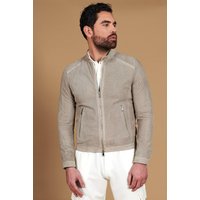 Grey perforated suede leather jacket smooth effect