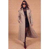 Manteau croisé cuir naturelcouleur sable à ceinture