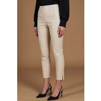 Leggings en cuir élastiqué crème cuir plongé