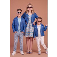 Blouson cuir plongé bleu motard enfant unisexe