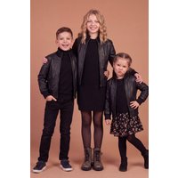 Black baby unisex leather bomber jacket
