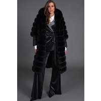 Long fox fur coat with real down inserts • black color