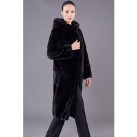 Manteau fourrure vison femme avec capuche • couleur noir