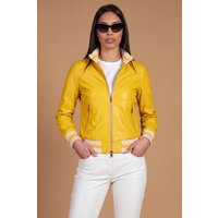 Yellow nappa lamb leather bomber jacket smooth effect
