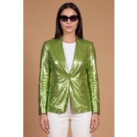 Blazer cuir laminé vert un bouton cuir plongé effet lisse