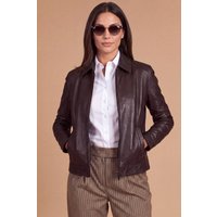Veste en cuir marron foncé à col chemise pullup effet vintage