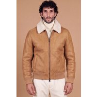 Beige shearling bomber jacket shirt collar
