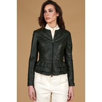 Vest cuir naturel vert avec rouches effet lisse