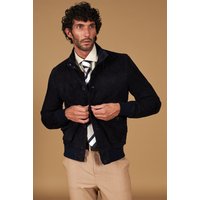 Bomber cuir daim bleu foncé avec boutons cuir velours