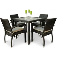 Ascot Rattan Square Glass Topped Table & 4 Arm Chairs Garden Furniture Set