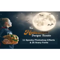 The Halloween Designs Bundle - 11 Spooky Photoshop Effects & 25 Scary Fonts
