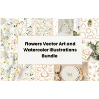 Flowers Vector Art and Watercolor Illustrations Bundle | Extended License