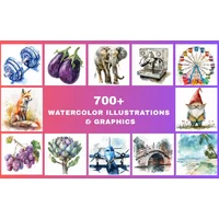 700+ Digital Watercolor Illustrations & Graphics Bundle | Commercial License