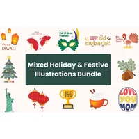 Mixed Holiday & Festive Illustrations Bundle | Commercial License