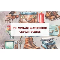 70+ Vintage Watercolor Clipart Bundle | Commercial License
