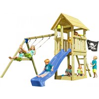 Demmelhuber Spielturm KIOSK mit Rutsche Doppelschaukel Blau 120 m