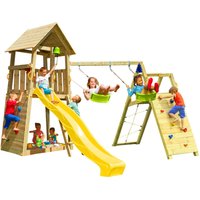 Demmelhuber Spielturm BELVEDERE mit Rutsche Kletterwand Doppelschaukel Gelb