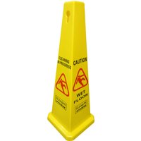 21 Inch Yellow Plastic Wet Floor Caution Cone Printed On All Sides