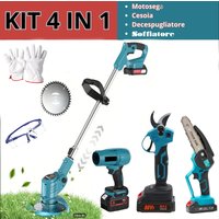 Kit Giardinaggio 4 in 1 – Motosega Elettrica 6" + Cesoia + Tagliarba + Soffiatore + 2 Batterie 88V al Litio Ricaricabili + Occhiali e Guanti