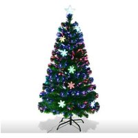Albero di Natale Verde PVC con Stella di Natale e Luci Colorati a Fibre Ottiche Cambiamento Automatico Supporto in Metallo Altezza 60 cm