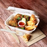 Click to view product details and reviews for Biodegradable Sugarcane Clamshell Takeaway Box 7 X 5inch Case Of 500. Click to view product details and reviews for Biodegradable Sugarcane Clamshell Takeaway Box 7 X 5inch Case Of 500.