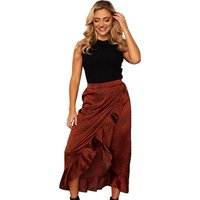 Girl In Mind Emily Frill Detail Wrap Skirt - Brown Animal - 16