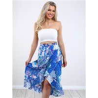 Girl In Mind Emily Patchwork Frill Detail Wrap Skirt - Blue - 6