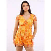 Daisy Street Patch Pattern Playsuit - Orange - 6