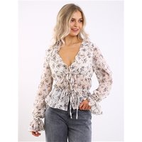 Brave Soul Tie Floral Blouse - Cream - S