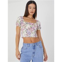 Brave Soul Puff Sleeve Top - White Floral - L