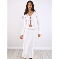 Brave Soul Textured Midi Skirt - White - XL