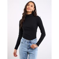 Brave Soul Ribbed Polo Neck Top - Black - L