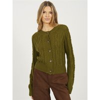 Brave Soul Cable Knit Button Cardigan - Green - M