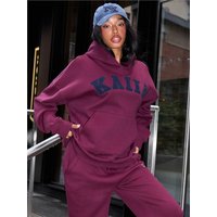 Kaiia Slogan Oversized Hoodie - Burgundy - L