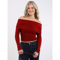 Saint Genies Bardot Long Sleeve Top - Berry - L