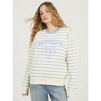 Brave Soul Embroidery Crew Neck Sweater - Cream / Sky Blue - M