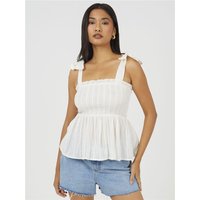 Brave Soul Ruched Peplum Sleeveless Top - Off White - S