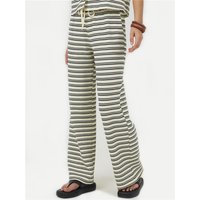 Brave Soul Women's Textured Jersey Stripe Straight Leg Trousers in Cream | Size: XS