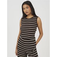 Brave Soul Sleeveless Stripe Knit Top - Brown / Cream - XL