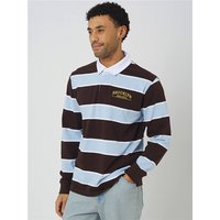 Brave Soul Rugby Top - Chocolate / Blue / White - S
