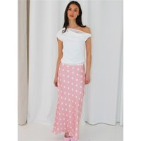 Vivichi Polka Dot Satin Maxi Skirt - Pink - XL