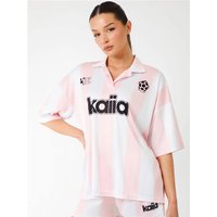 Kaiia Collared Oversized Football Shirt - Pink Stripe - XS