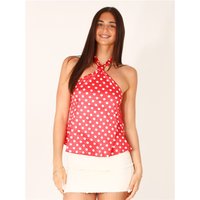 Saint Genies Polka Dot Halter Neck Top - Red - XS