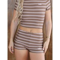 Kaiia Striped Mini Shorts - Brown & Pink - M