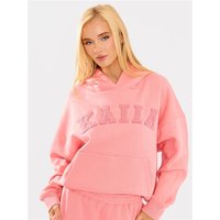 Kaiia Borg Slogan Oversized Hoodie - Angel Pink - M