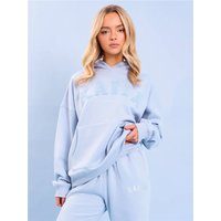 Kaiia Borg Slogan Oversized Hoodie - Light Blue - S