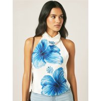 Saint Genies Printed Satin Halter Top - Cream - 2XS