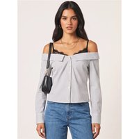 Noisy May Kira Off Shoulder Lace Trim Shirt - Bright White - XL