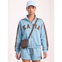 Kaiia Sport Stripe Funnel Neck Zip Through Sweatshirt - Blue / Brown - 2XS